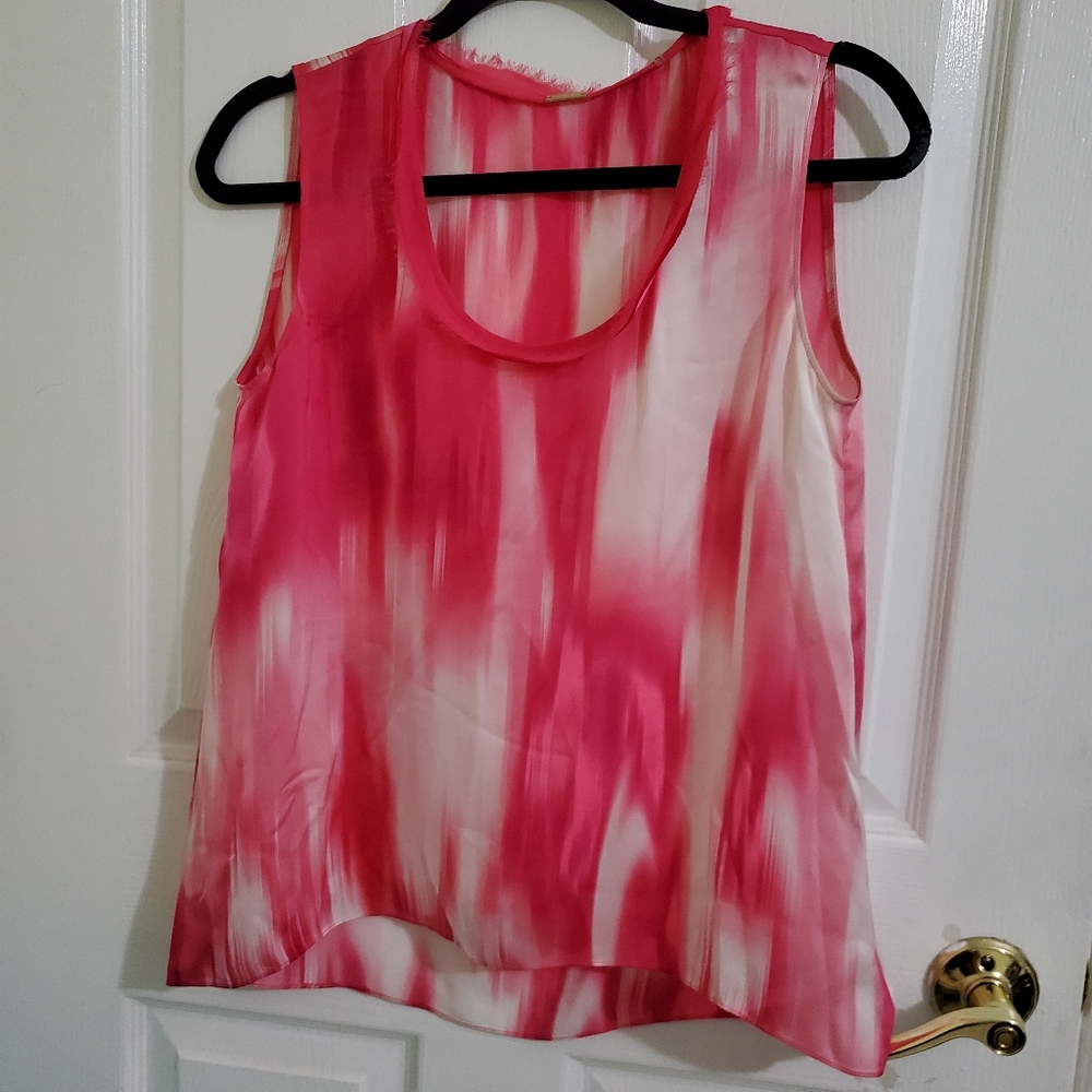 Tahari Pink & White Elegant Silk Sleeveless Tank Top XS